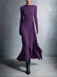 Laura | Damen Elegant Drapiertes Langarm Maxikleid in Lila