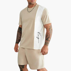Herren 2-teiliger Sommer-Set mit Grafik und Rundhals in Khaki