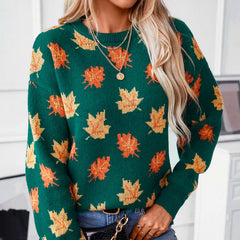 Willow - Strickpullover - Herbstlaub-Muster in Grün