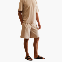Plissee-Zweiteiler mit Kurzarmhemd - Herren Sommer-Set in Beige