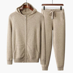 Unisex Jogginganzug mit Kapuze und Reißverschluss für alle Jahreszeiten in Beige