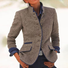 Maryse - Vintage Blazer mit Knöpfen - Stehkragen in Hellbraun