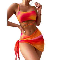 Luciana® | 3-teiliger Bikini-Badeanzug mit Schnürung und Strandrock in Orange