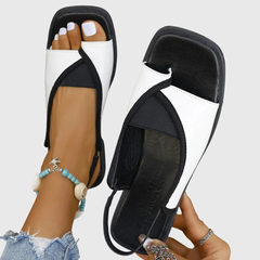 Selina | Damen Kontrast Riemen Flache Sandalen in Weiß