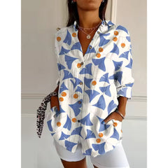 Lässig Button Down Hemd für Damen | Blumen Bedrucken in Mehrfarbig 3