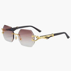 Damen Sonnenbrille mit UV400 Schutz und geometrischen Gläsern in Gelbbraun