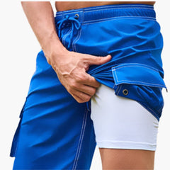 Herren Badeshorts mit Stretchstoff und Seitentasche in Marineblau