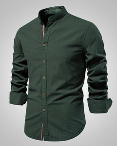 Herren Stehkragen Slim Fit Casual Hemd in Grün