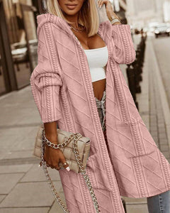 Marie - Lange Strickjacke mit Kapuze in Rose