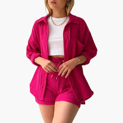 Zweiteiliges Set mit Shorts für Damen - lässiger Sommerlook in Rosa