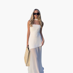Schulterfreies Abendkleid für Damen - Maxi mit hohem Schlitz in Weiß