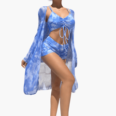 Bikini-Set mit V-Ausschnitt für Damen – Batik-Überwurf inklusive in Himmelblau