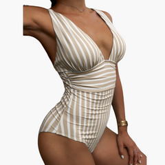Badeanzug Einteiler - Damen Bademode mit Bauchkontrolle in Beige