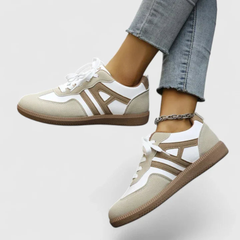 Anja | Damen Retro Schnür Sneakers in Khaki und Weiß