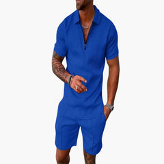 Herren Sommer Zweiteiler mit Reißverschluss und Shorts in Blau