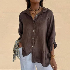 Damen Sommer Button Down Hemd | Langarm in Dunkelbraun