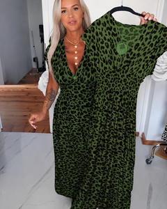 Dyshelle - Stilvolles Boho-Kleid mit V-Ausschnitt in Grün