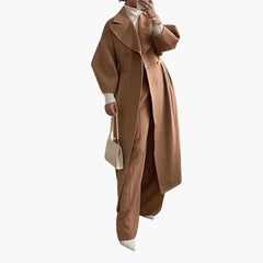 Langer Trenchcoat mit Revers für Damen in Kamel
