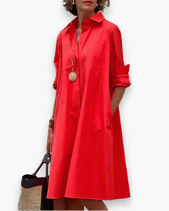 Damen Elegantes Hemdblusen Kleid | Modern in Rot