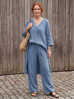 Onyx | Weites Tunika-Oberteil mit weitem Hosen-Set in Blau