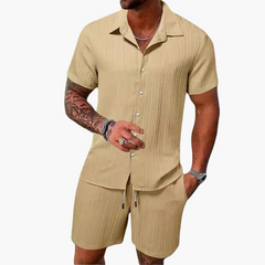 Herren Sommer Set mit Hemd & Shorts | Zweiteiler Leicht & Lässig in Khaki
