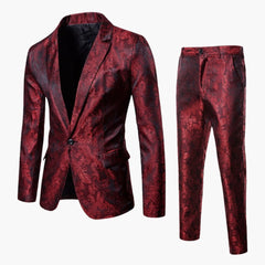 Herren Anzug mit Jacquard Muster für alle Jahreszeiten in Rot