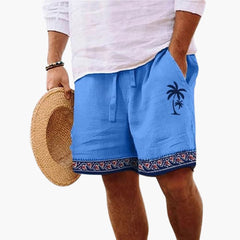 Herren Badeshorts Sommer mit Kordelzug und Palmenmuster in Hellblau