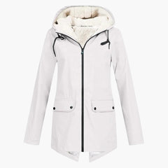 Wasserabweisender Trenchcoat mit Kapuze für Damen in Weiß