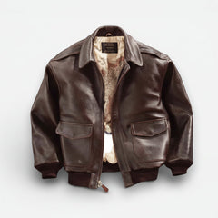 Elias | Herren Vintage Oversized Glänzender Lederjacke in Dunkelbraun