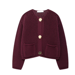 Camellia - Vintage-Strickjacke mit Knöpfen für Damen in Weinrot