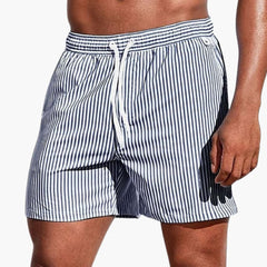 Herren Boardshorts mit Streifen und elastischem Bund in Grau