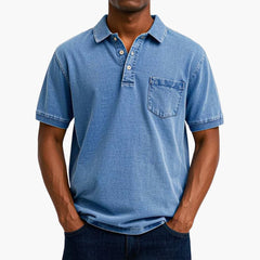 Poloshirt Klassisches - Kurzarmshirt für Herren mit Tasche in Blau