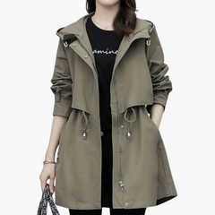 Damen Trenchcoat mit Kapuze und verstellbarer Taille in Khaki