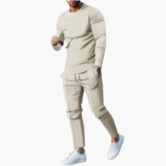 Zweiteiliges Herren-Set für Frühling und Herbst mit Langarmshirt in Khaki