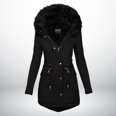 Zynro™ - Entspannte Mittellange Winterjacke mit Kapuze und Weichem Kragen in Schwarz