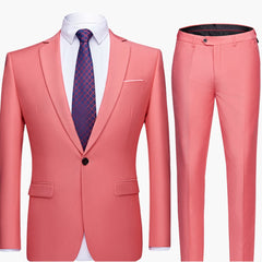 Herren Zweiteiler Anzug mit Blazer und flacher Front Hose in Rosa