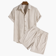 Zweiteiliges Cord-Set mit Kurzarmhemd - Herren Outfit in Beige
