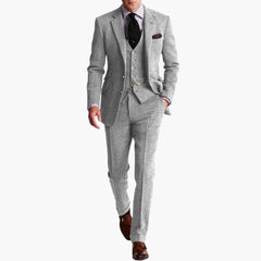 Herren dreiteiliger Anzug mit Weste für Herbst und Winter in Silber