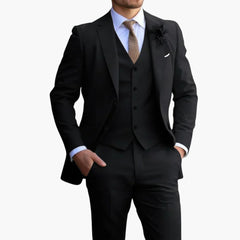 3-teiliges Anzug Set - Slim Fit Herrenanzug Beige für Hochzeit in Schwarz