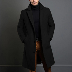 Herren Wintermantel | Slim Fit Langer Mantel in Schwarz