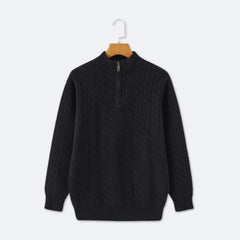 Christian | Eleganter Zopfmuster-Strickpullover mit Halbzip in Schwarz