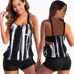 Tankini-Set für Damen - mit Bauchweg-Effekt und verstellbaren Trägern in Schwarz