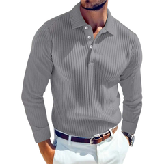 Daniel | Retro-Polo Herren stilvoll gestrickt mit Rippstruktur in Grau