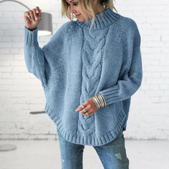 Strick Rollkragenpullover mit Batwing Ärmeln in Blau