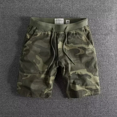Dax | Herren Camo-Shorts Elastikbund Kurze Hose Sommer in Militärgrün