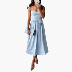 Geblümtes A-Linien Midikleid für Damen – Elegantes Sommerkleid in Hellblau