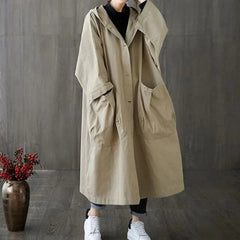 Trenchcoat Damen | Oversize Mit Taschen Und Kapuze in Khaki