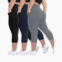 Capri-Leggings Set - Für Damen mit hoher Taille Sport in Schwarz/Marineblau/Grau