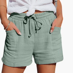 Baumwoll Sommer Shorts für Damen – Leicht mit Taschen & Bund in Grün
