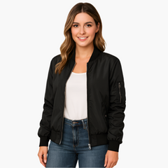 Damen Bomberjacke mit langen Ärmeln in Schwarz